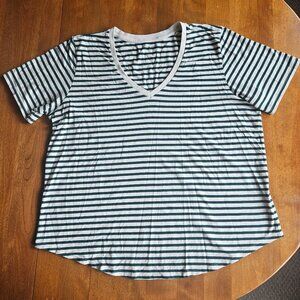 Universal Standard V Rex short sleeve t-shirt, bone/botanic (green) stripe